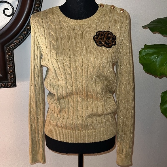 Ralph Lauren Sweaters - Ralph Lauren Women’s Bullion Metallic Cable Knit Cotton Blend Signature Crest